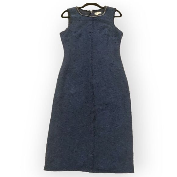 REBECCA TAYLOR Chambray Sleeveless Dress Chain Neckline Women’s Size 10 Blue - Picture 1 of 12